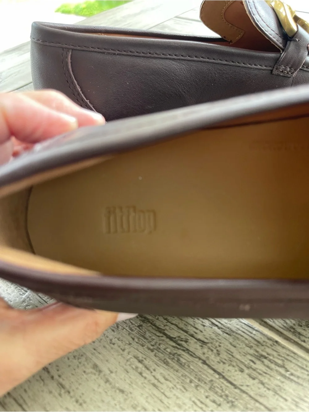 FitFlop F Luna Square Chain Brown Leather Loafer Womens Size 8.5